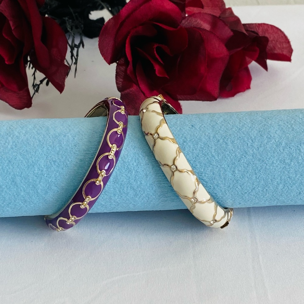 Woman’s Set of enamel and rhinestone bracelets with gold accents. Vintage.